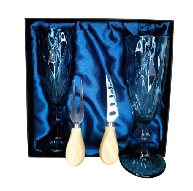 Подарочный набор для игристого и сыра, 2 бокала, нож, вилка AmiroTrend ABW-502 blue - фото 5 - id-p224534665