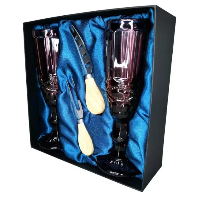 Подарочный набор для игристого и сыра, 2 бокала, нож, вилка AmiroTrend ABW-503 blue burgundy - фото 7 - id-p224534666