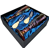 Подарочный набор для игристого и сыра, 2 бокала, нож, вилка AmiroTrend ABW-503 blue amber, фото 3