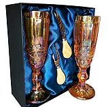 Подарочный набор для игристого и сыра, 2 бокала, нож, вилка AmiroTrend ABW-503 blue amber, фото 5