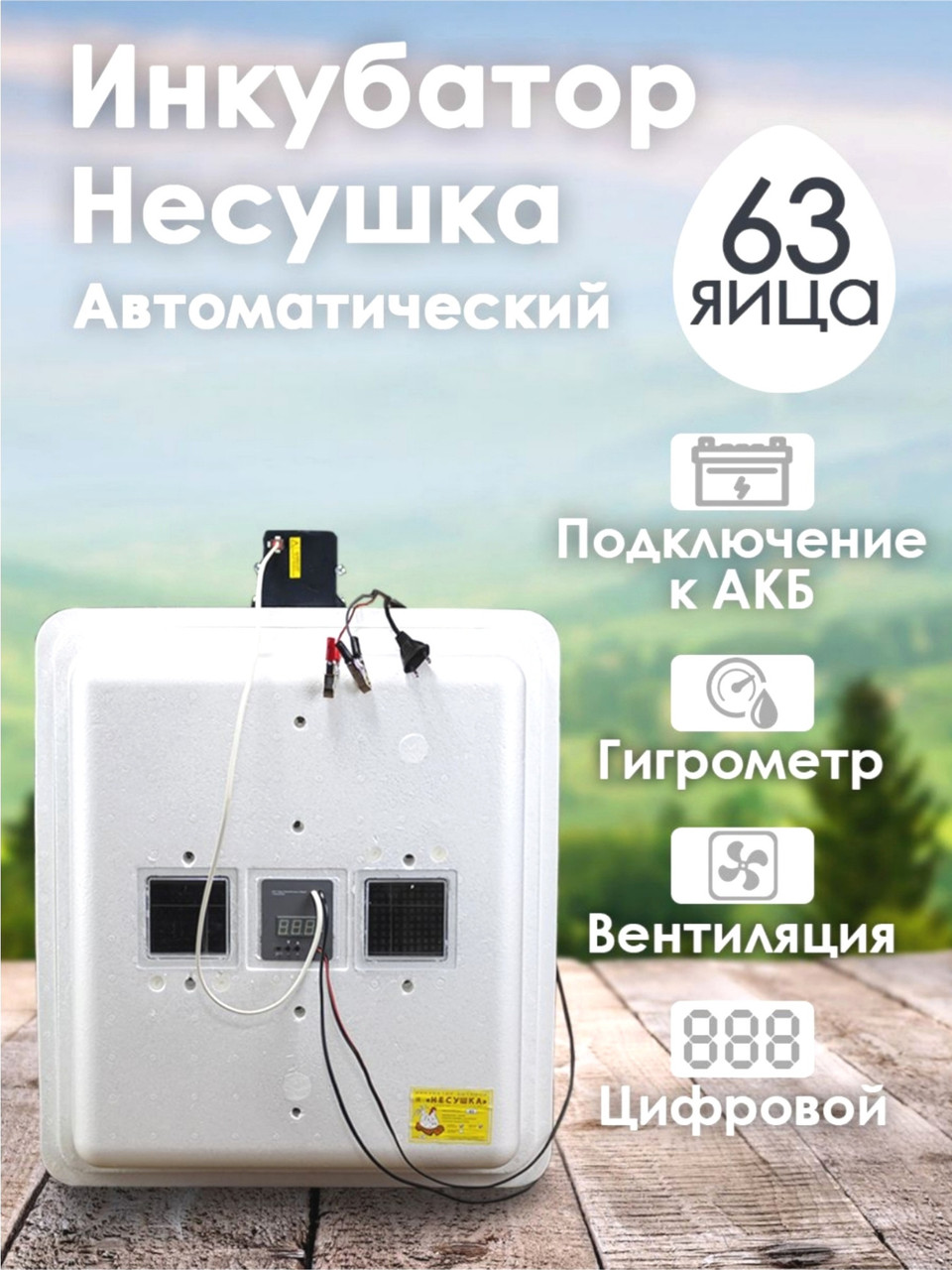 Инкубатор Несушка-63-ЭГА-12В н/н 46Вг