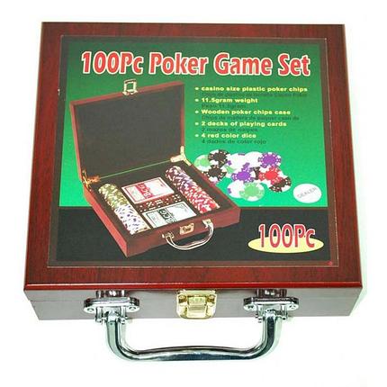 Набор для покера 100, 11,5г., с номиналом (арт. 6641-M1) в деревянном кейсе, фото 2