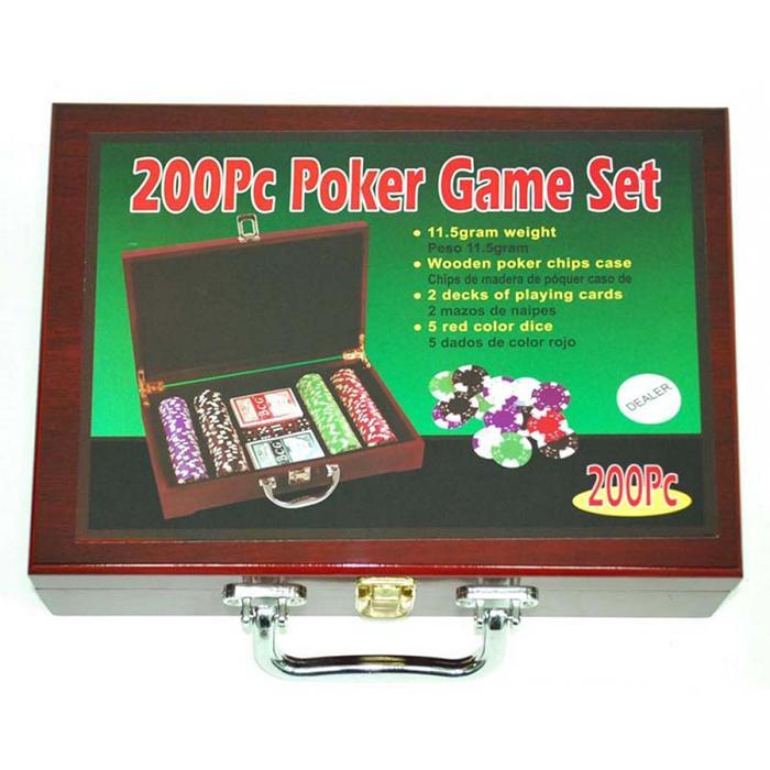 Набор для покера 200, 11,5г., с номиналом (арт. 6642-S1) в деревянном кейсе