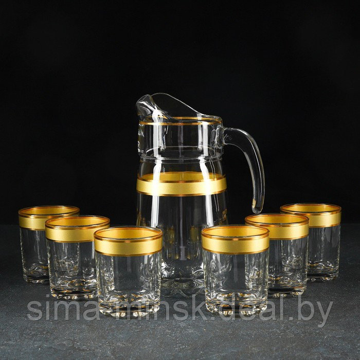 Набор питьевой с золотой каймой «Ампир», 7 предметов: кувшин 1,34 л, стаканы 250 мл, 6 шт - фото 1 - id-p224541322