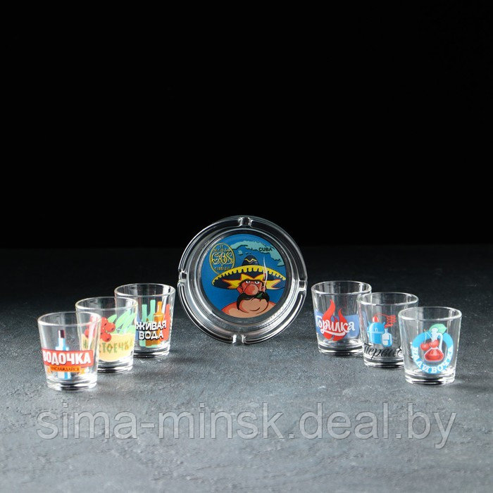 Набор подарочный «Крепкие напитки», стеклянный, 7 предметов: стопка 70 мл, пепельница - фото 1 - id-p224541326