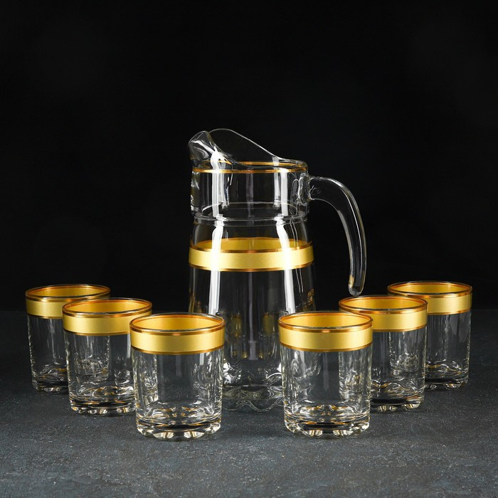 Набор питьевой с золотой каймой «Ампир», 7 предметов: кувшин 1,34 л, стаканы 250 мл, 6 шт - фото 1 - id-p224541542