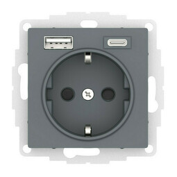 ATLASDESIGN РОЗЕТКА 16А c 2 USB A+C, 5В/2,4А/3,0А, 2х5В/1,5А, механизм, ГРИФЕЛЬ