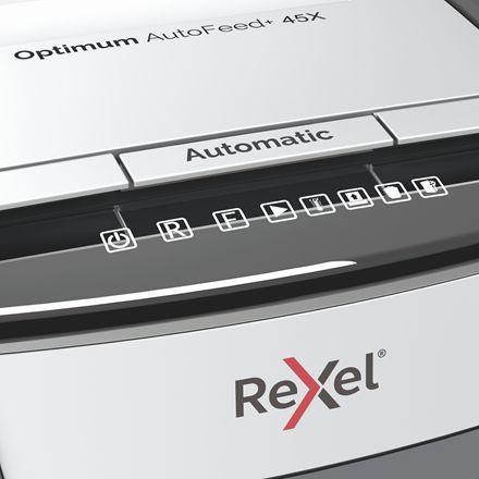 Шредер Rexel Optimum AutoFeed 45X черный с автоподачей (секр.P-4) фрагменты 45лист. 20лтр. скрепки скобы