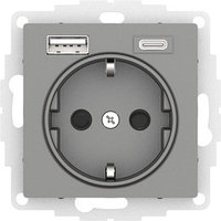 ATN000932 ATLASDESIGN РОЗЕТКА 16А c 2 USB A+C, 5В/2,4А/3,0А, 2х5В/1,5А, механизм, СТАЛЬ