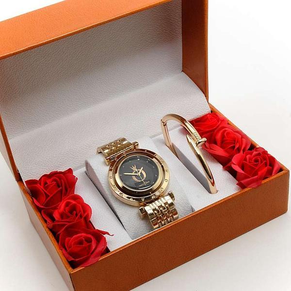 Набор подарочный женский 2в1 MICHAEL KORS (часы + браслет в оранжевой коробочке с розами) - фото 4 - id-p224543403