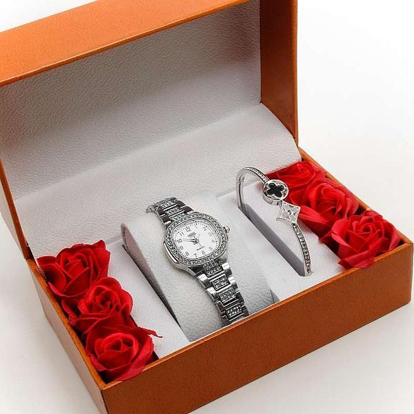 Женский подарочный набор 2в1 PANDORA (часы + браслет в коробочке с розами) - фото 5 - id-p224543405