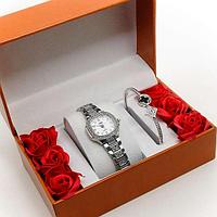 Женский подарочный набор  2в1 VIAMAX  (часы + браслет в коробочке с розами)