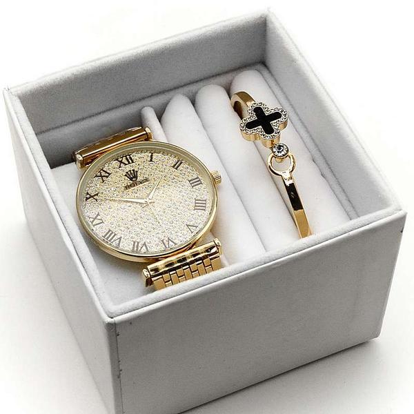 Подарочный набор для женщин в стиле ROLEX часы + браслет в коробке 2 вида - фото 1 - id-p224544415