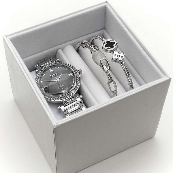 Женский подарочный набор 3в1 DIOR часы + два браслета в брендированной коробочке - фото 1 - id-p224545084