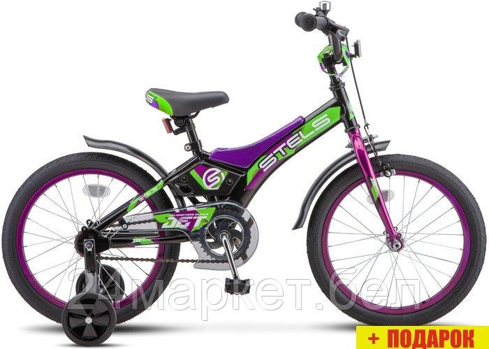 Детский велосипед Stels Jet 18 Z010 2022 (черный/фиолетовый) - фото 1 - id-p224459649