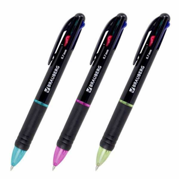 Ручка многоцветная шариковая автоматическая 4 ЦВЕТА, корпус ассорти, BRAUBERG, 143936 - фото 1 - id-p224549857