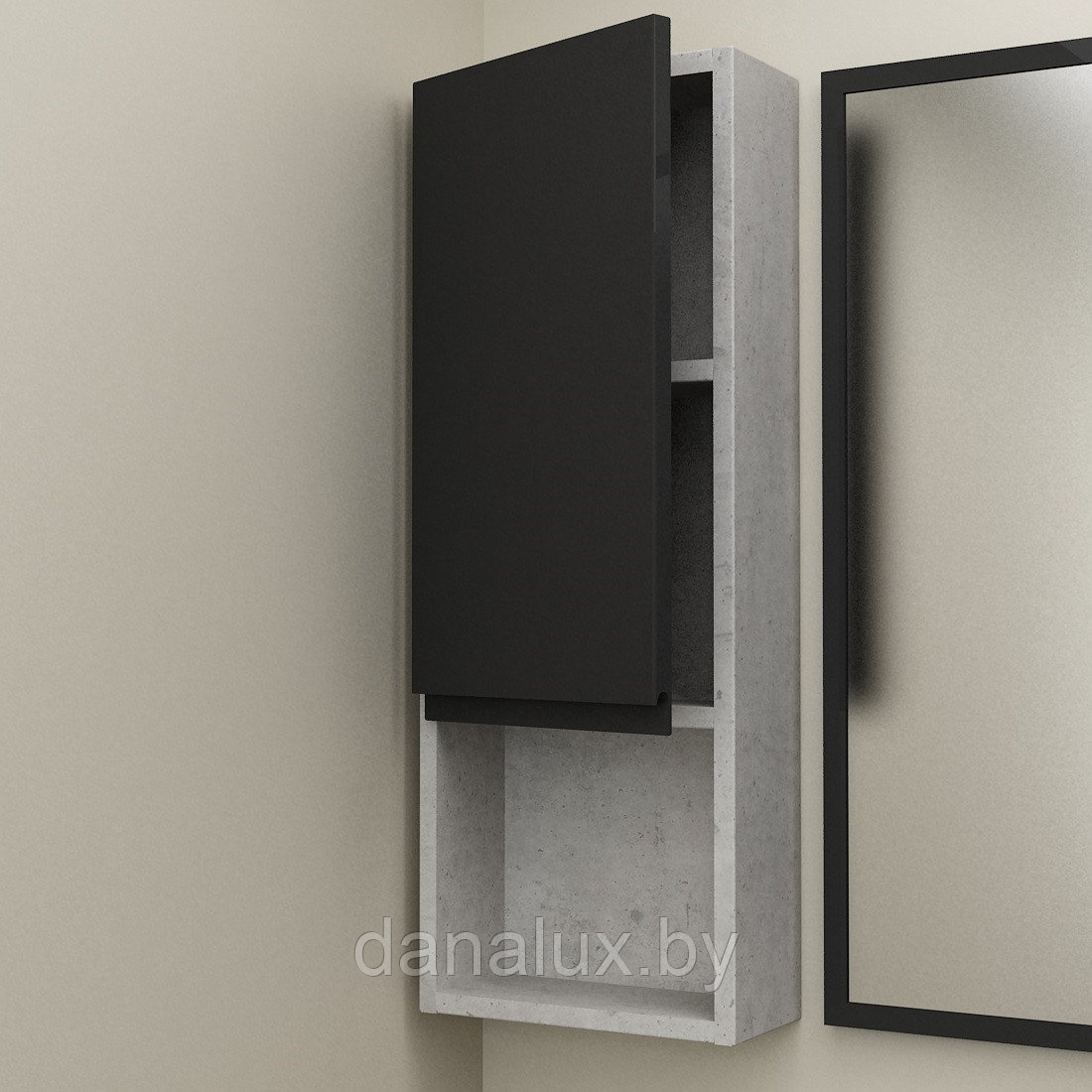 Шкафчик Дана Оптима 30 с открытой полкой бетон чикаго/черный (левый) - фото 1 - id-p224550524