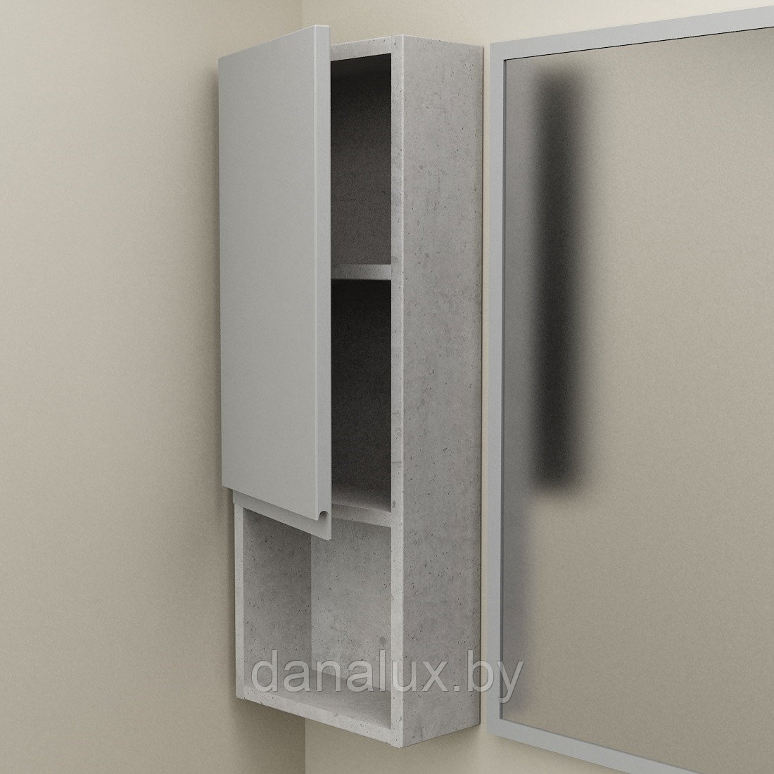 Шкафчик Дана Оптима 30 с открытой полкой бетон чикаго/оникс серый (левый) - фото 1 - id-p224550526