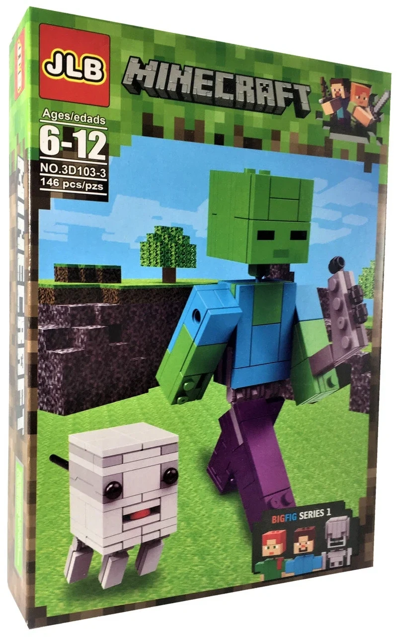 Конструктор 3D103-3, Большая фигурка Minecraft (Майнкрафт) Зомби и Гаст, 146 деталей аналог Лего