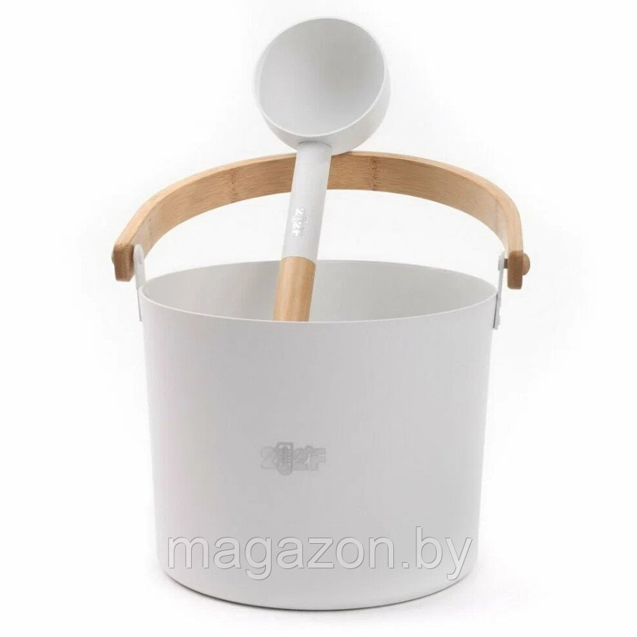 Набор для бани SIMPLE White, шайка 5л + черпак 42см, ручки бамбук
