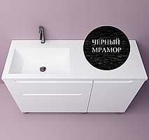 Тумба с умывальником Дана Венеция Люкс 130 напольная с корзиной (цвет белый/черный мрамор) чаша слева