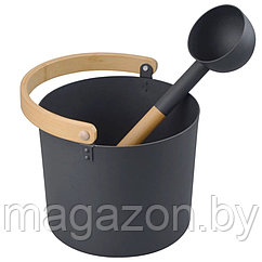 Набор для бани SIMPLE Black, шайка 5л + черпак 42см, ручки бамбук