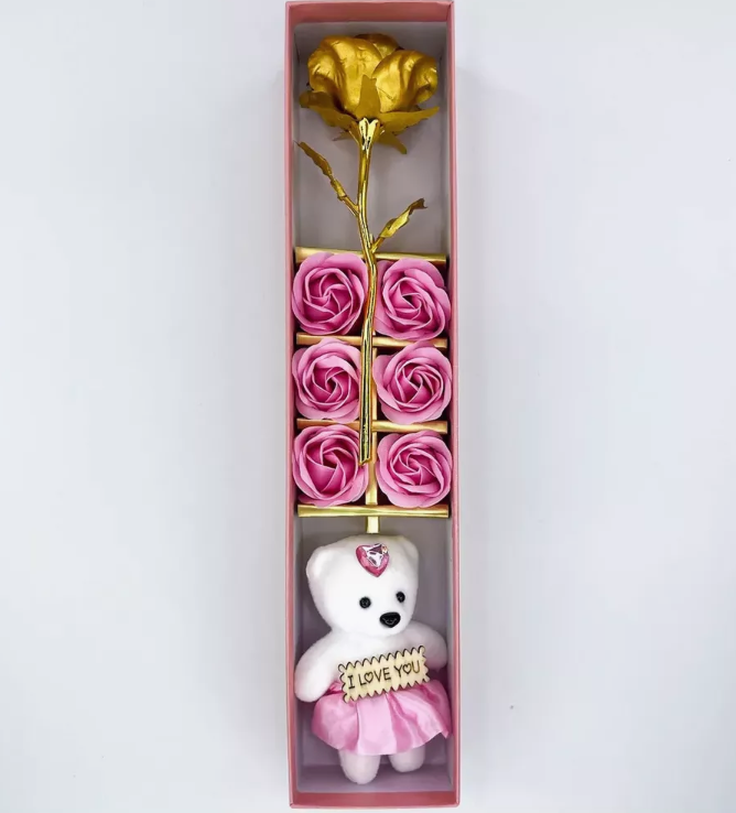 Подарочный набор 3в1 (мыльные розы, мишка и вечная роза) - фото 7 - id-p224552141