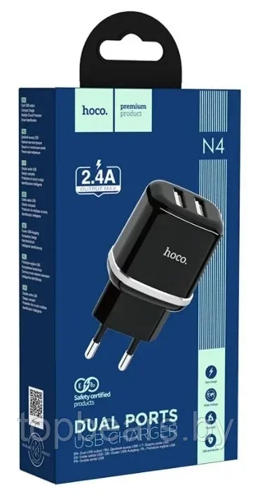 Сетевое зарядное устройство N4 Aspiring dual port charger(EU) черный hoco 2,4A - фото 1 - id-p224552251