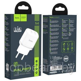 Сетевое зарядное устройство N4 Aspiring dual port charger(EU) белый hoco 2,4A - фото 1 - id-p224552252