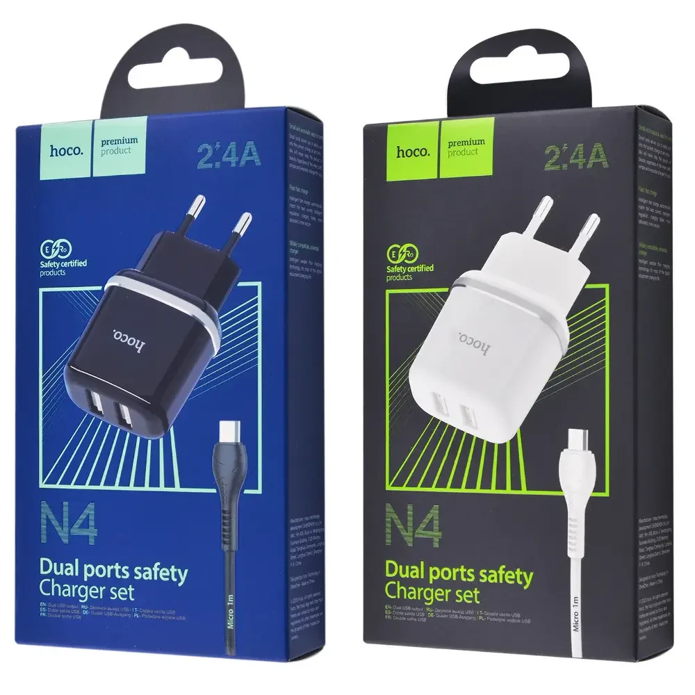 Сетевое зарядное устройство N4 Aspiring dual port charger set(for Lightning)(EU) белый hoco 2,4A