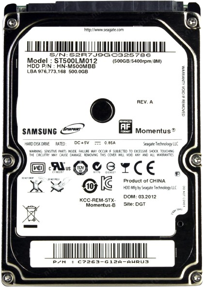 Жесткий диск (HDD) SATA Samsung 500Gb (с разбора) - фото 1 - id-p218610834