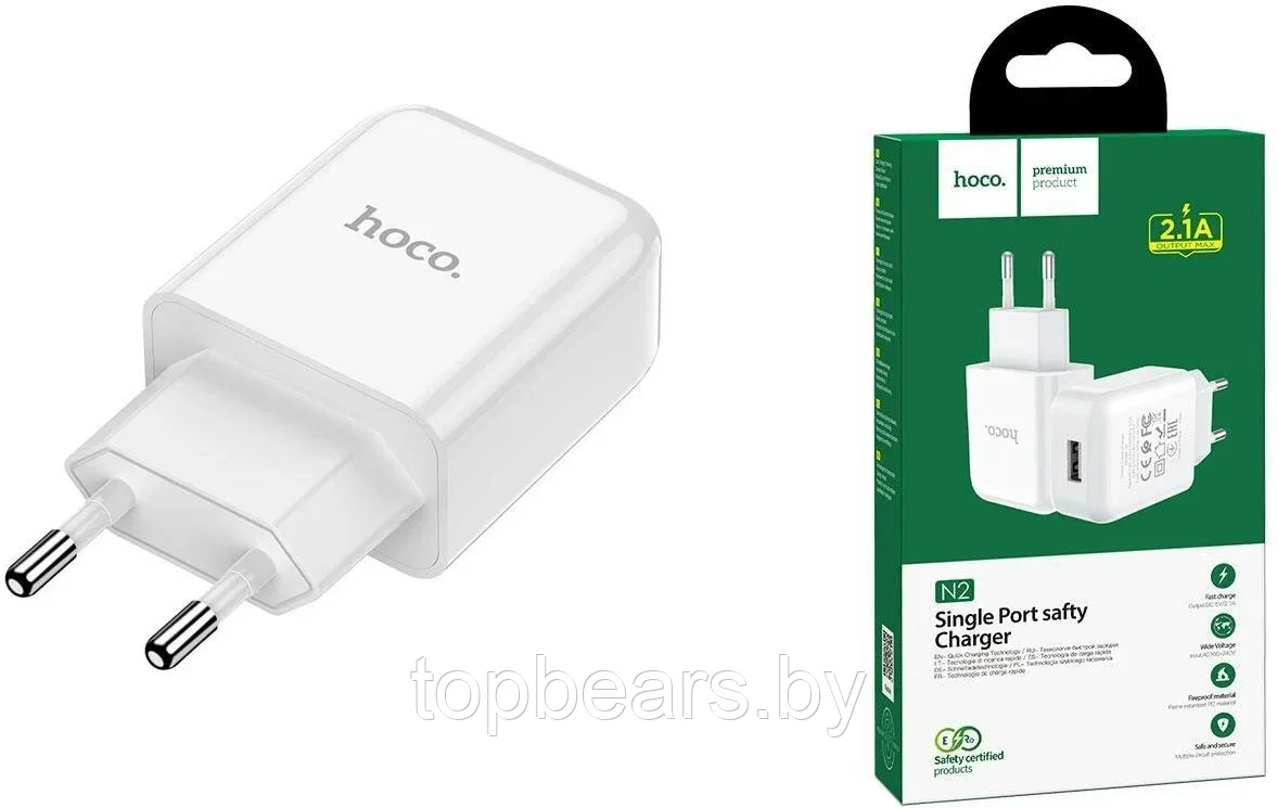 Зарядное устройство HOCO N2 Vigour single USB, 2A, белый - фото 1 - id-p224552280