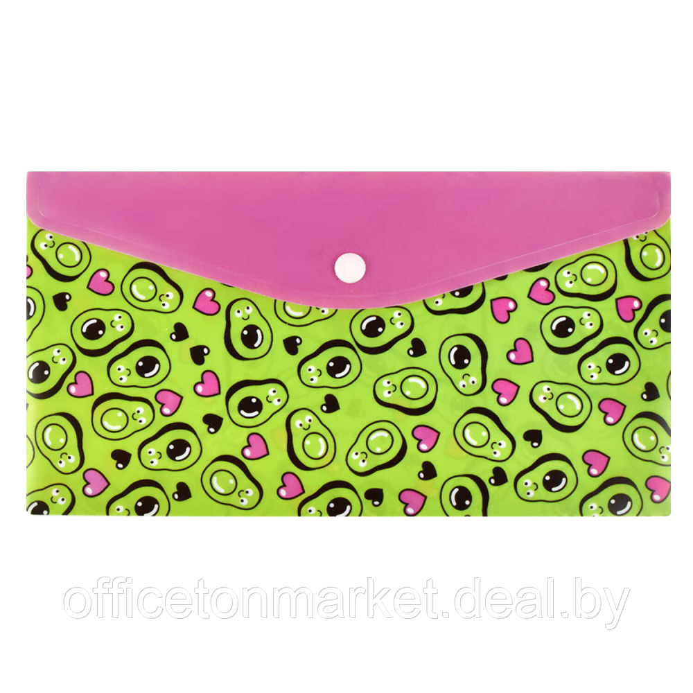 Папка-конверт на кнопке "Авокадо паттерн", А5, зеленый, розовый - фото 1 - id-p222226864