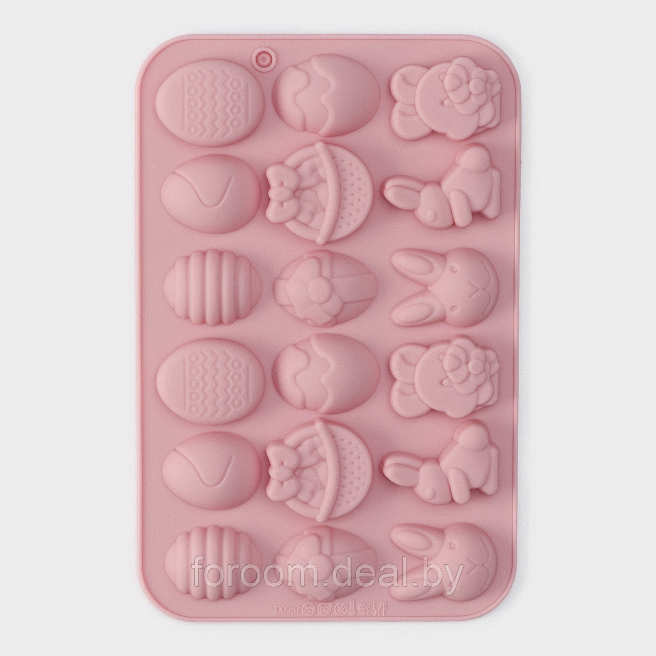 Форма силиконовая для украшений Доляна «Пасхальные кролики», 19x12,5x1 см, 18 ячеек, цвет розовый - фото 2 - id-p224552623