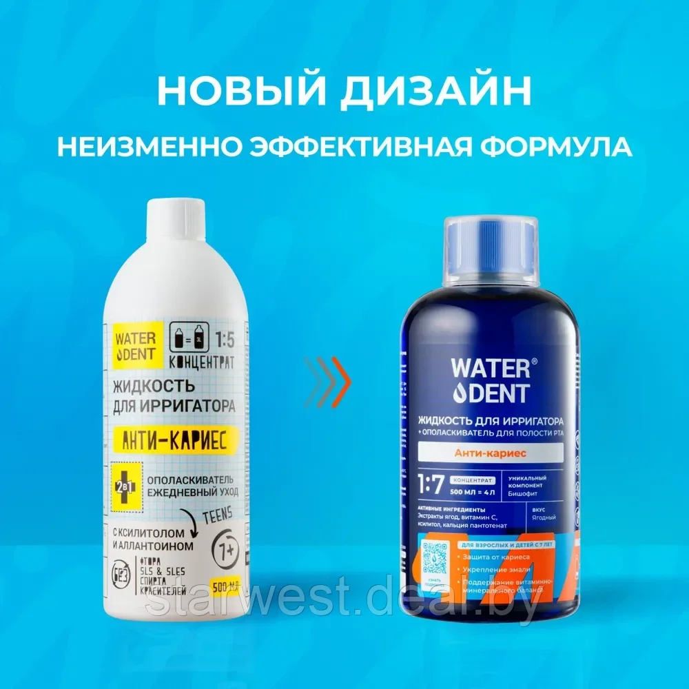 WaterDent Анти-Кариес 500 мл Жидкость для ирригатора / Ополаскиватель для полости рта без спирта и фтора - фото 3 - id-p224553095