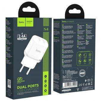 Сетевое зарядное устройство N4 Aspiring dual port charger(EU) белый hoco 2,4A - фото 1 - id-p224555667