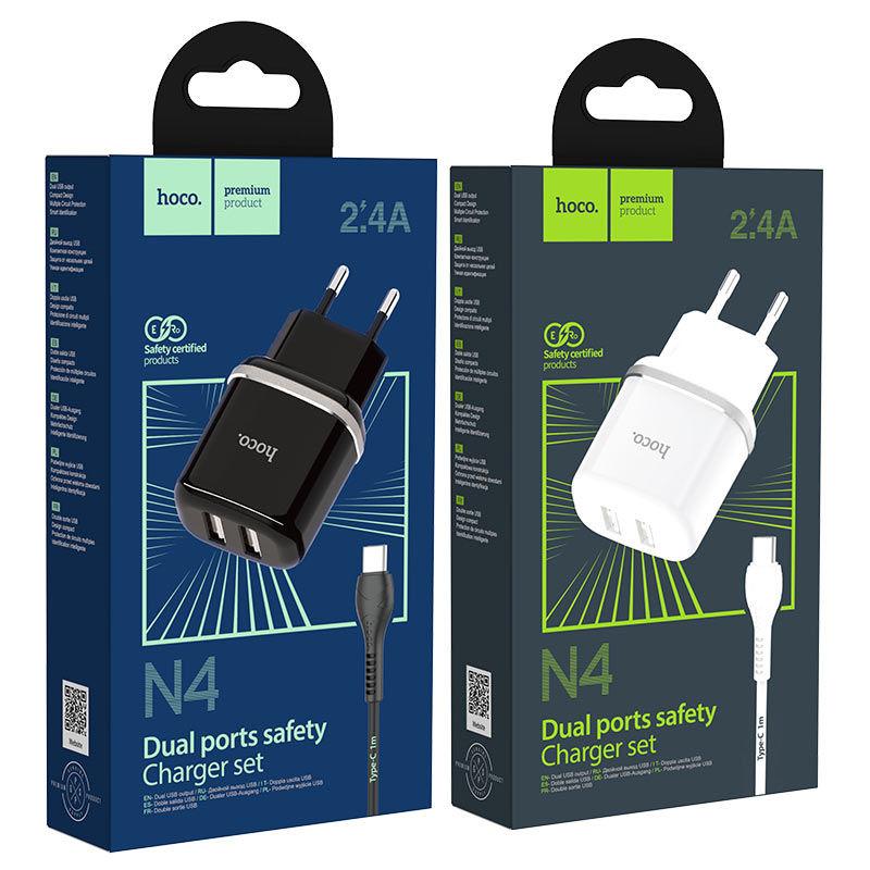 Сетевое зарядное устройство Hoco N4 Aspiring dual port charger set for Type-C Белый - фото 1 - id-p224555677