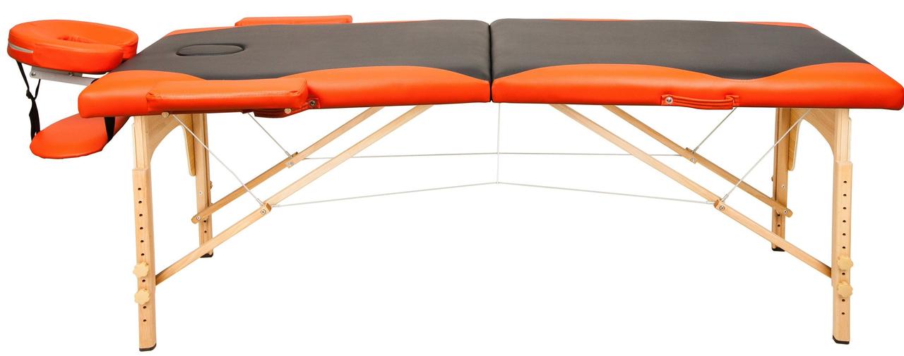 Массажный стол Atlas Sport складной 2-с 60 см деревянный + сумка (черно-оранжевый) - фото 3 - id-p224557755