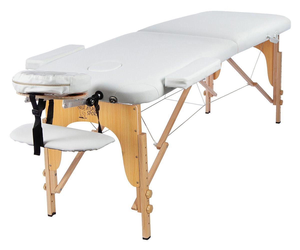 Массажный стол Atlas Sport складной 2-с 60 см деревянный + сумка (белый) - фото 1 - id-p224557756