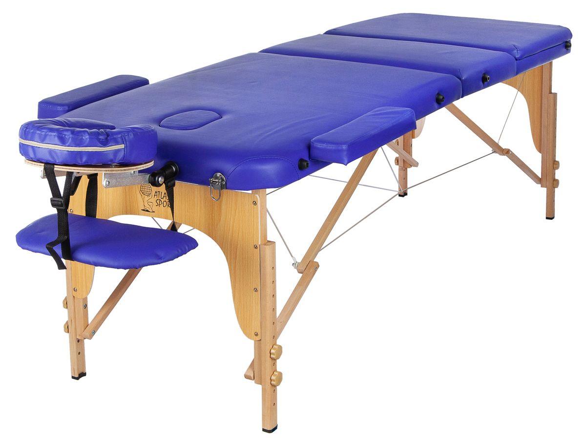 Массажный стол Atlas Sport 60 см складной 3-с деревянный + сумка (синий) - фото 1 - id-p224557767