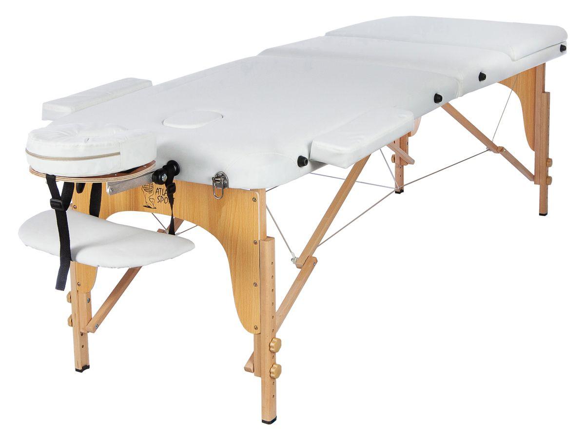 Массажный стол AtlasSport 70 см складной 3-с деревянный (белый) - фото 1 - id-p224557770