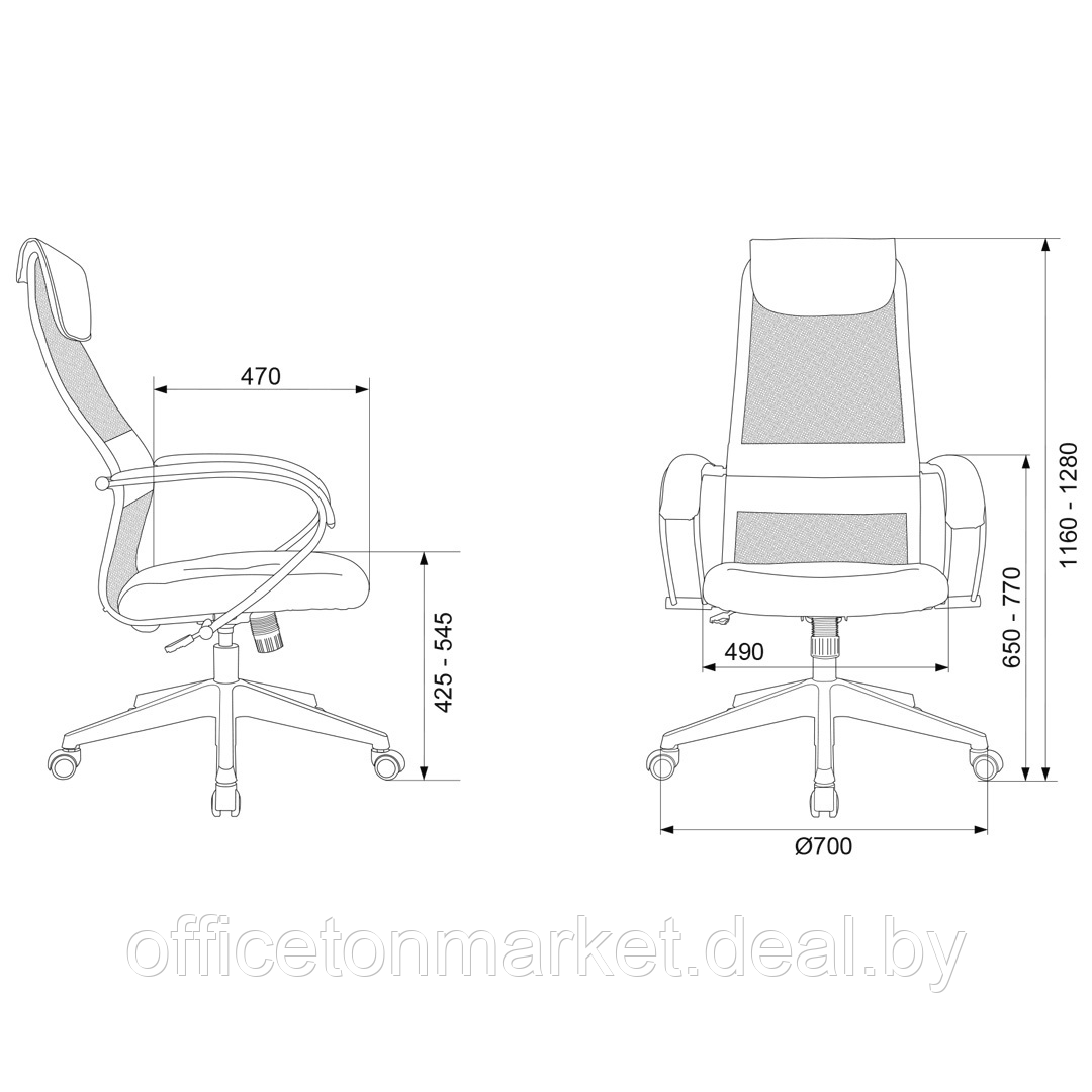 Кресло руководителя "Бюрократ CH-607 TW-02", с подголовником, сетка, ткань, пластик, серый - фото 4 - id-p224554221