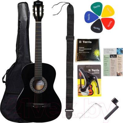 Акустическая гитара Terris TC-038 BK Starter Pack + комплект аксессуаров - фото 1 - id-p224588623