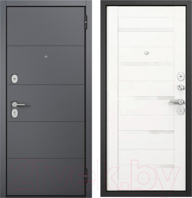 Входная дверь Mastino F2 Family Eco PP черный муар металлик/оскуро/белый ларче - фото 1 - id-p224597339