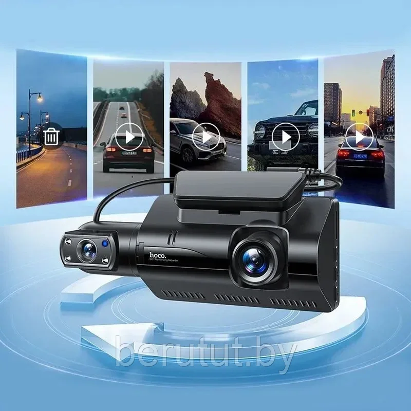 Видеорегистратор автомобильный 2 камеры HOCO DI07 Max Wi-fi - фото 2 - id-p224616462