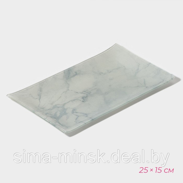 Набор для суши из стекла Доляна «Марбл белый», 3 предмета: соусники 8×2 см, 8×6 см, подставка 25×15 см - фото 3 - id-p224618029