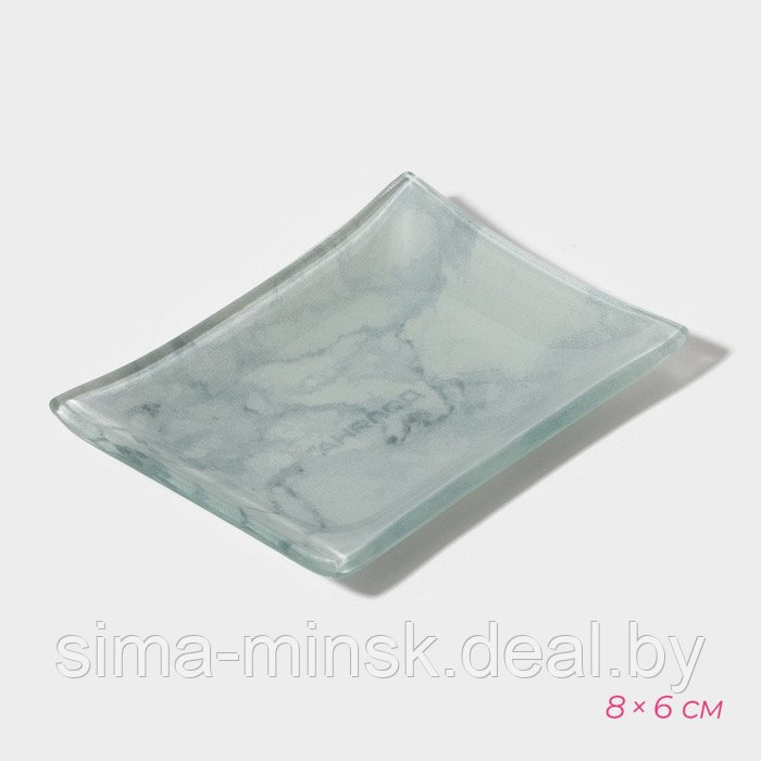 Набор для суши из стекла Доляна «Марбл белый», 3 предмета: соусники 8×2 см, 8×6 см, подставка 25×15 см - фото 4 - id-p224618029