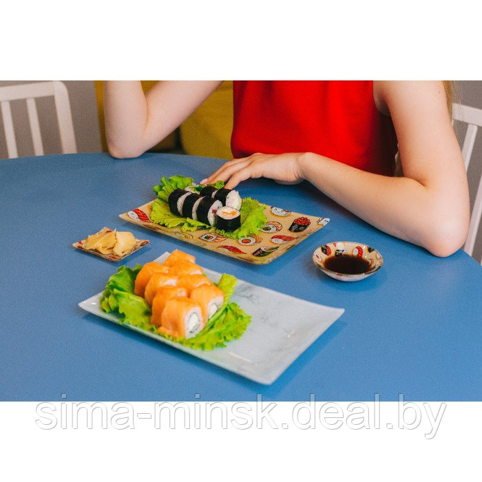 Набор для суши из стекла Доляна «Марбл белый», 3 предмета: соусники 8×2 см, 8×6 см, подставка 25×15 см - фото 10 - id-p224618029