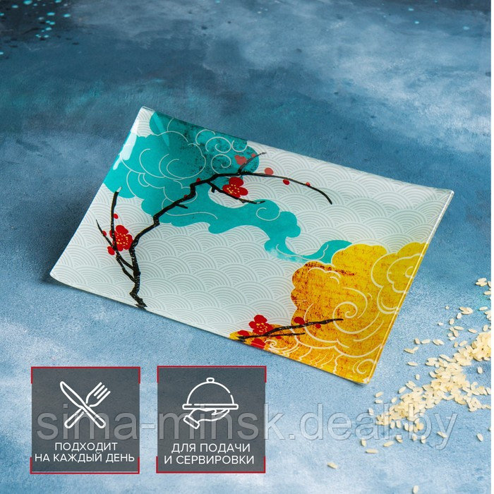 Набор для суши из стекла Доляна «Абстракция», 3 предмета: соусники 8×2 см, 8×6 см, подставка 25×15 см - фото 4 - id-p224618299