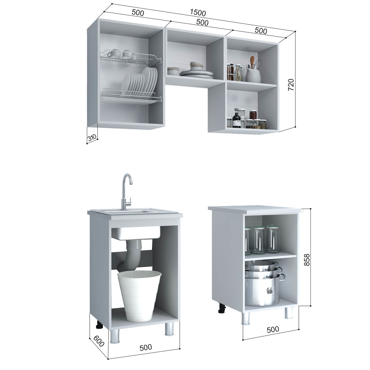 Кухонный гарнитур Монро 1.5м - Белый глянец MF07 (BTS) - фото 2 - id-p224625593